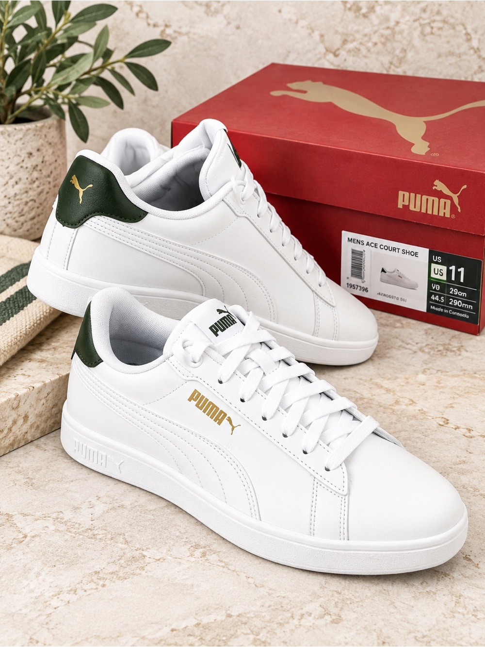 Puma Ace Court Men’s Sneakers White Green Gold Shoes Size 11 NIB